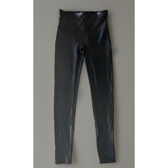 SPANX Faux Leather Leggings Shaping High Rise Size Large Moto Biker Goth - Picture 2 of 6